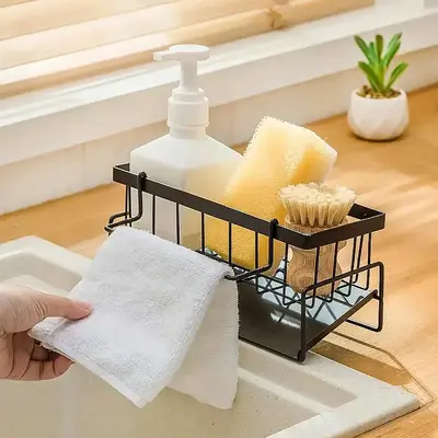 Kitchen Sink Sponge Holder With Detachable Dishcloth Rack, 1 Count Stainless Steel Countertop Storage Rack, Space-saving Bath...