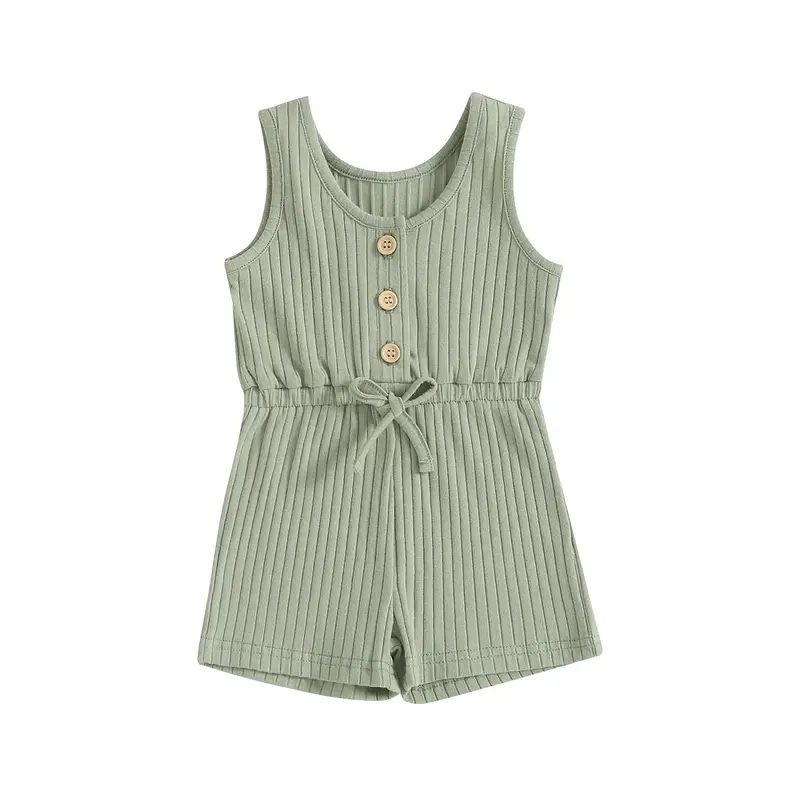 Baby Girl Sleeveless Ribbed Romper Solid Color Summer Jumpsuit Overall Shorts for Newborn Toddler Clothes