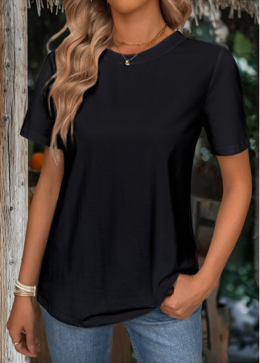 Modlily Black Short Sleeve Round Neck T Shirt - S