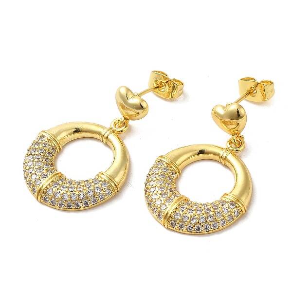 Ring Brass Micro Pave Clear Cubic Zirconia Stud Earrings for Women