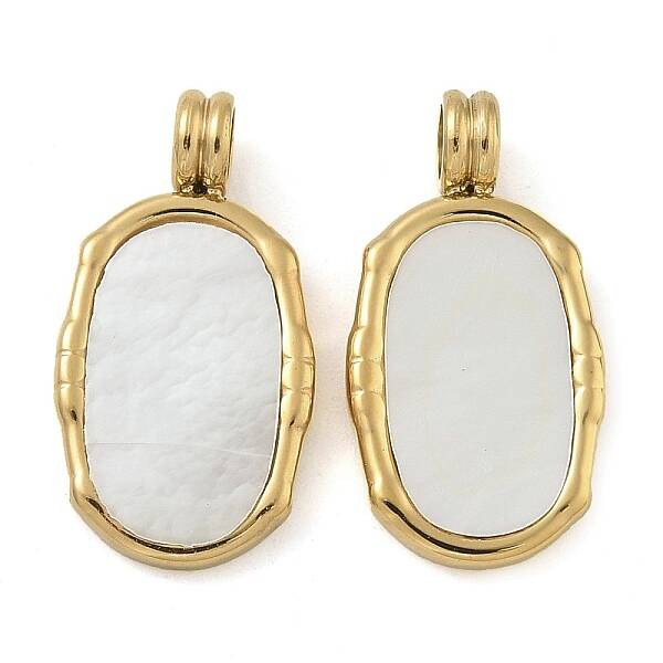 Ion Plating(IP) 304 Stainless Steel Pave Natural White Shell Pendants