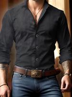 Men's Geometric Print Button Closure Shirt, Regular Fit Casual Long Sleeve Collared Top for Daily Wear, Fashion Men's Clothes...