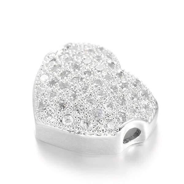 Heart Brass Micro Pave Cubic Zirconia Beads