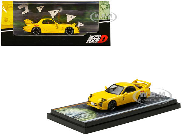 Mazda RX-7 (FD3S) RHD (Right Hand Drive) Yellow RedSuns with Keisuke Takahashi Driver Figure Initial D (1995-2013) Manga 1/64...