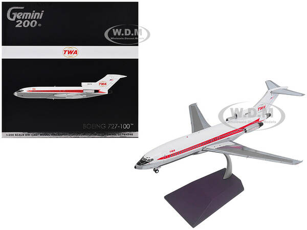 Boeing 727-100 Commercial Aircraft Trans World Airlines (TWA) (N851TW) White with Red Stripes Gemini 200 Series 1/200 Die...