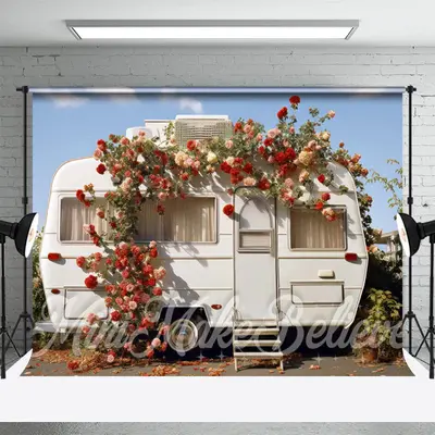 Sunny Sky Floral White RV Photo Spring Backdrop - Aperturee