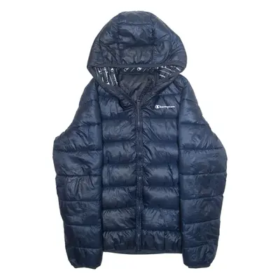 CHAMPION Mens Puffer Jacket Blue Hooded M