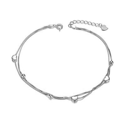 Rhodium Plated 925 Sterling Silver 2-Layered Anklet