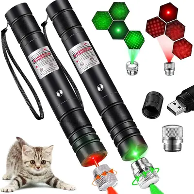 USB Rechargeable Pet Laser Toy, 2 Counts/set Portable & Waterproof Pet Toy, Interactive Toy for Indoor & Outdoor, Pet Supplie...