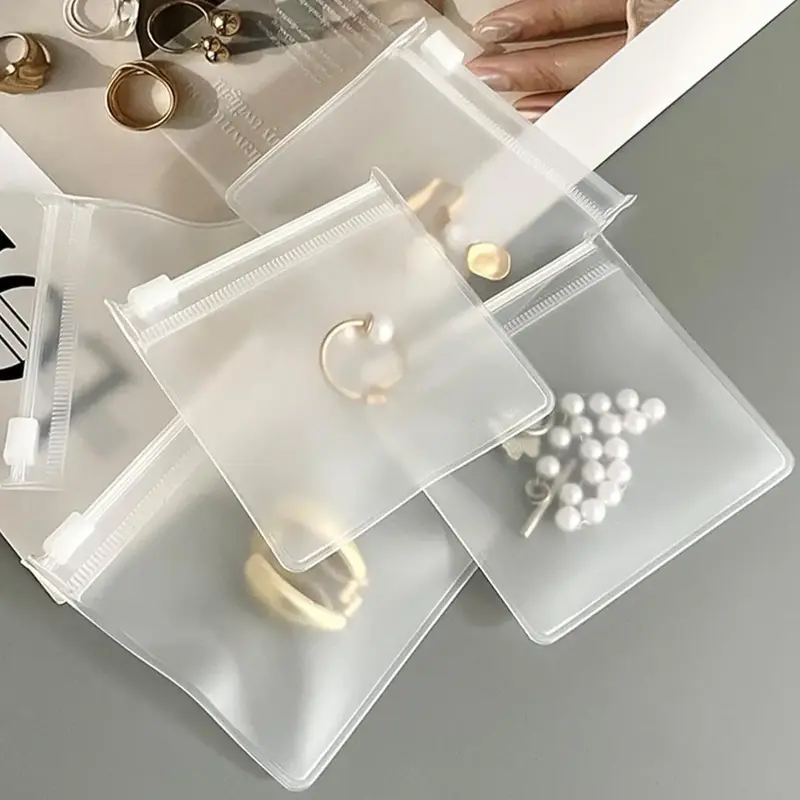 Clear Dust-proof Jewelry Storage Bag With Zip, 10pcs Thickened Frosted Square Storage Bag, Durable Waterproof Storage Bag For...