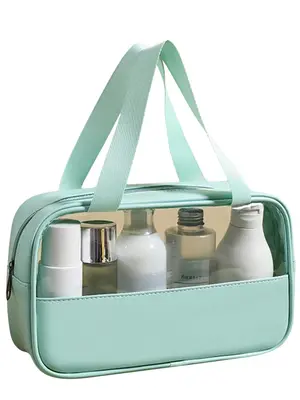 1 Piece Transparent Makeup Toiletry Bag, Large Capacity Waterproof Swimming Bath Bag, Simple PU Splicing Bag
