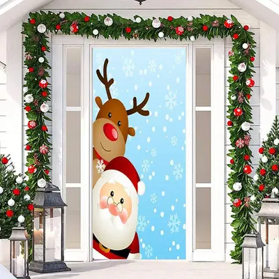 Santa Claus And Elk Snowflake Christmas Door Cover - Aperturee