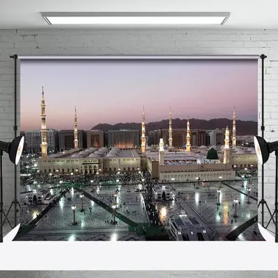 Aperturee Magnificent Islamic Mosque Golden Minarets Backdrop