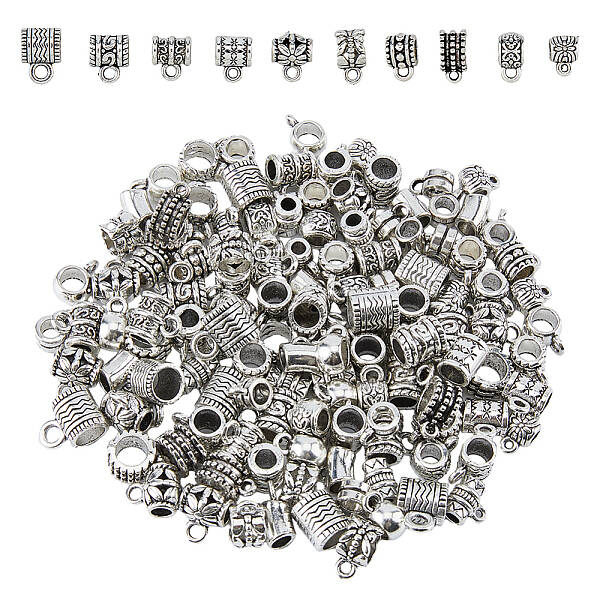 140pcs 14 style Tibetan Style Alloy Tube Bails