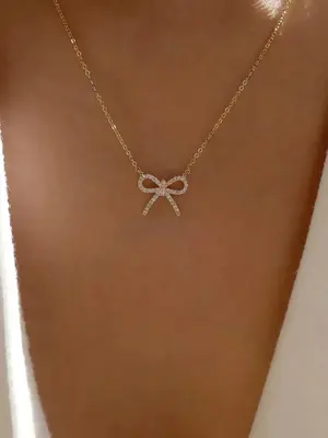 Rhinestone Bow Decor Chain Necklace, Clavicle Chain Matching Necklace for Gift, Elegant All-match Fashion Women Jewelry Acces...