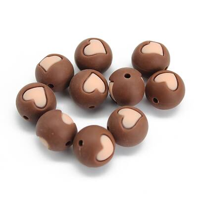 Round with Heart Pattern Food Grade Silicone Beads