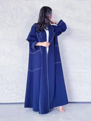 Women's Solid Color Long Sleeve Open Front Abaya, Elegant Lapel Neckline Long Dress for Muslim, Ladies Islamic Clothing for A...