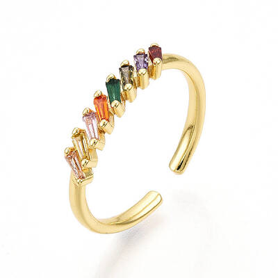 Brass Micro Pave Cubic Zirconia Cuff Rings for Women