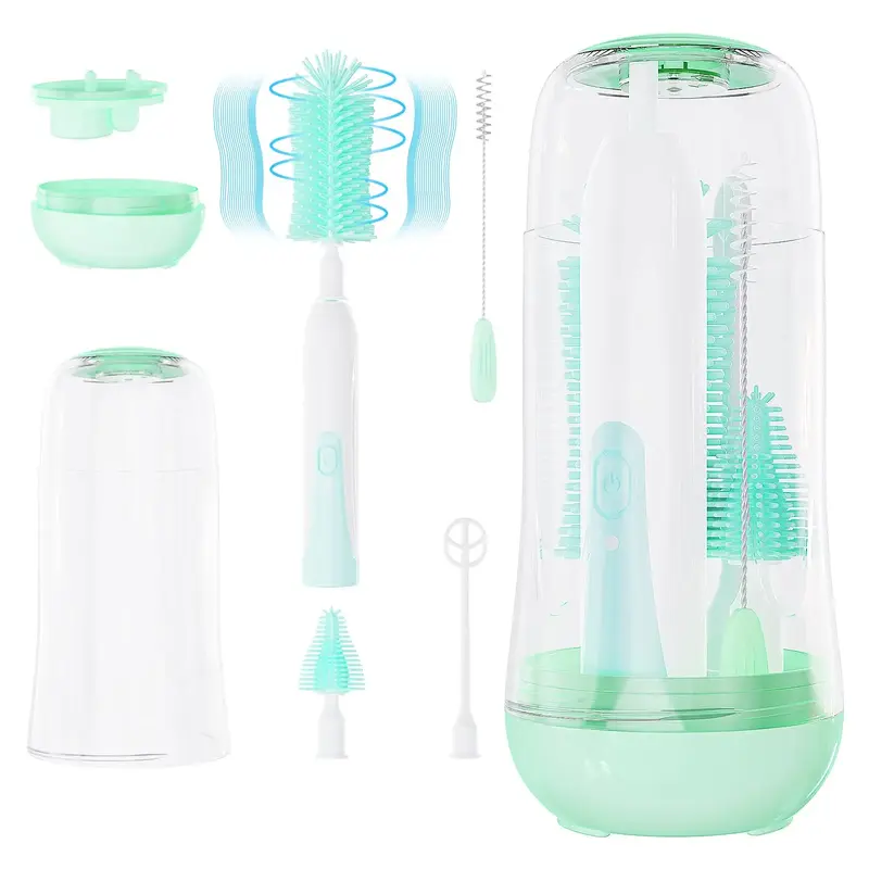 Electric Bottle Brush, Electric Baby Bottle Brush Set with Silicone Bottle/Pacifier/Straw Brush and Mixing Head, Waterproof B...