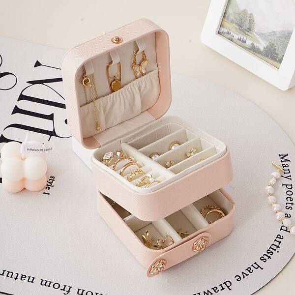 Square Double-Layer PU Leather Jewelry Storage Box