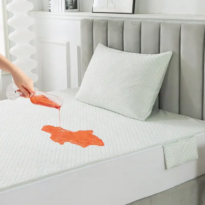 Waterproof Bamboo Mattress Protector with Side Pocket,3D Air Fabric Mattress Pad Protector,Breathable Cooling Noiseless Mattr...