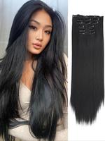 Summer 24 Inch Clip-in Hair Extensions, Long Straight Synthetic Wigs, Heat Resistant Synthetic Wigs,  2024 Trendy Matching Na...