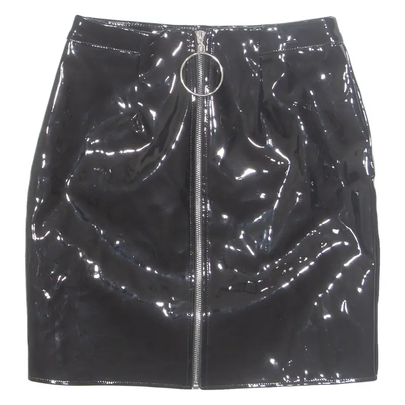 MISSGUIDED Side Zip Womens Straight Skirt Black Short Leather UK 8