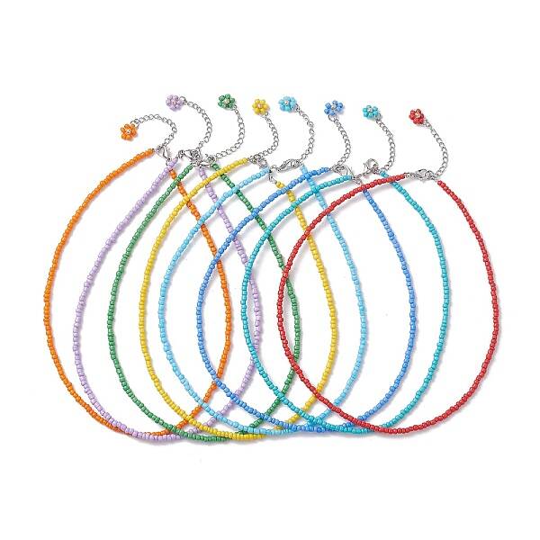8Pcs 8 Color Glass Seed Beaded Necklaces Set