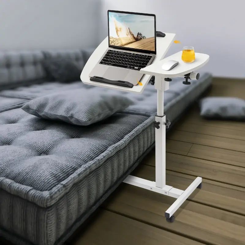 Overbed Angle & Height Adjustable Mobile Rolling Laptop Stand with Lockable Wheels Sofa/Bed Side Table Hospital Table Stand C...