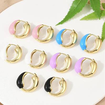 Brass Enamel Stud Earrings