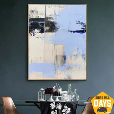 Large Original Abstract Paintings On Canvas Modern Beige And Blue Painting Textured Oil Painting Mixed Media | ASSOCIATION 11...