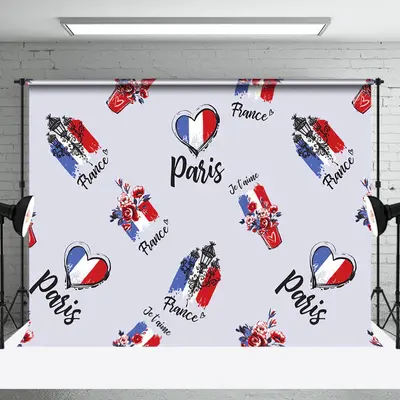 Floral French Flag Heart Paris Je T Aime Backdrop