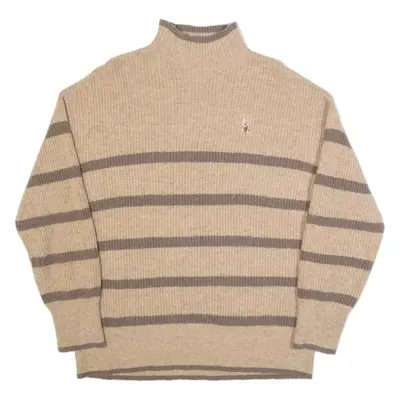 U.S. POLO ASSN Womens Patterned Jumper Beige Striped High Neck Tight Knit L