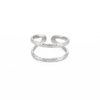 Non-Tarnish 304 Stainless Steel Double Line Open Cuff Ring for Women