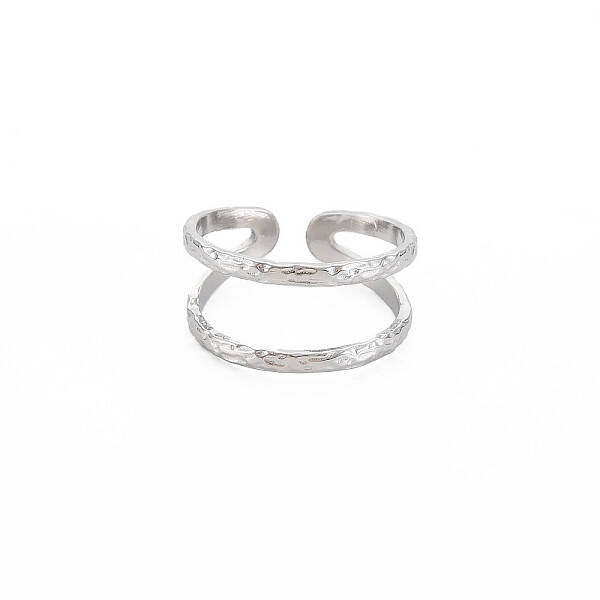 Non-Tarnish 304 Stainless Steel Double Line Open Cuff Ring for Women