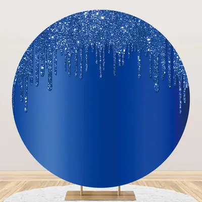 Elegant Dark Blue Solid Color Glitter Round Backdrop