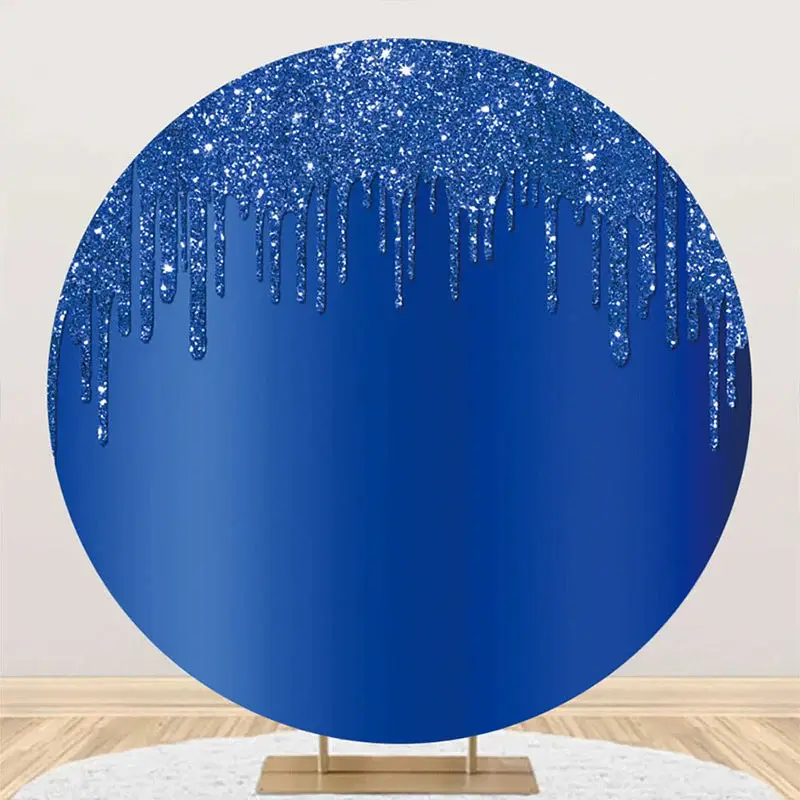 Elegant Dark Blue Solid Color Glitter Round Backdrop