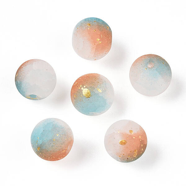 Frosted Baking Painted Crackle Glass Beads with Glitter Powder