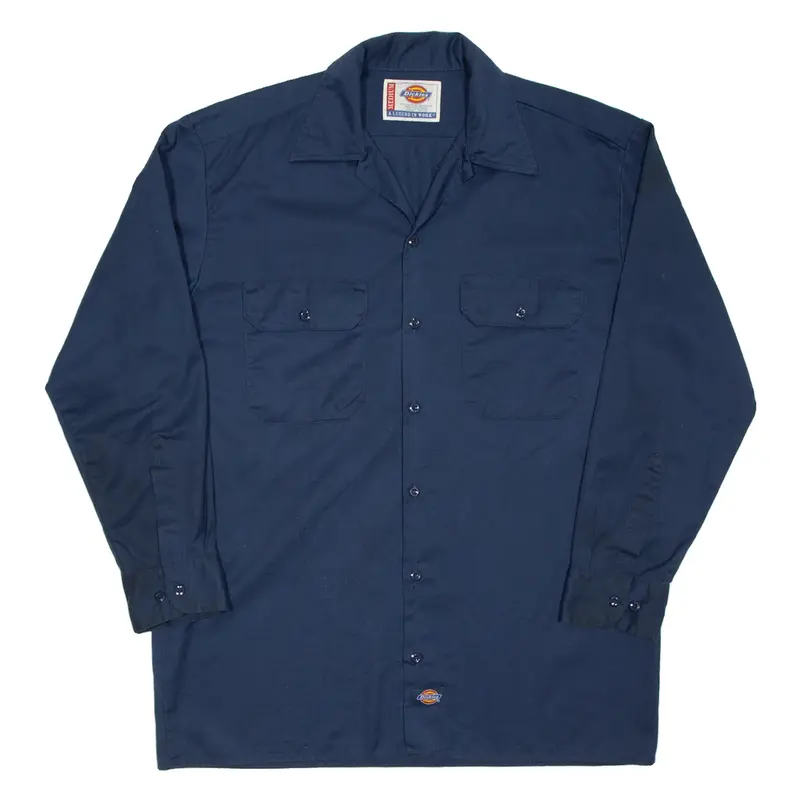 DICKIES Mens Worker Shirt Blue Long Sleeve M