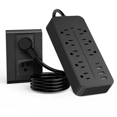 Surge Protector Power Strip - 8 Outlets with 4 USB (1 USB C) Charging Ports, Flat Plug Extension Cord, 5Ft Braided Extension ...