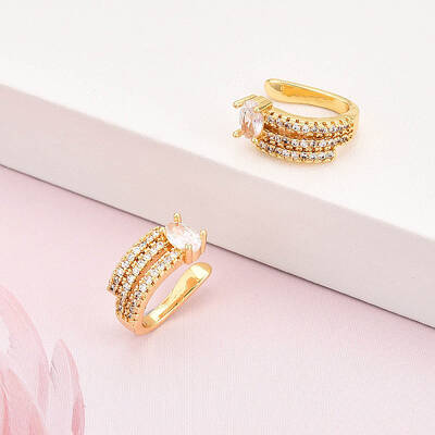 Brass Micro Pave Cubic Zirconia Cuff Earrings