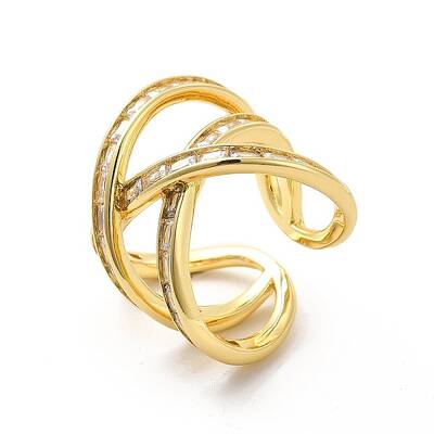 Clear Cubic Zirconia Criss Cross Open Cuff Ring