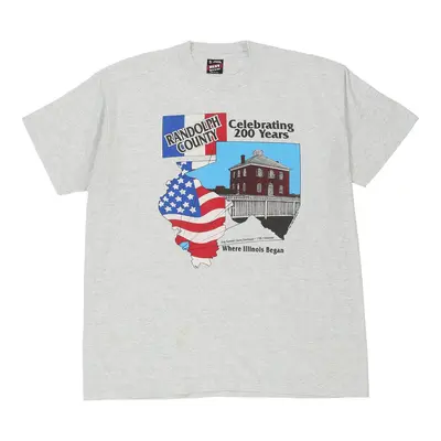 Single Stitch Made in USA Randolph County Illinois Fruit Of The Loom Graphic T-Shirt - XL Grey Cotton | Size: x-large