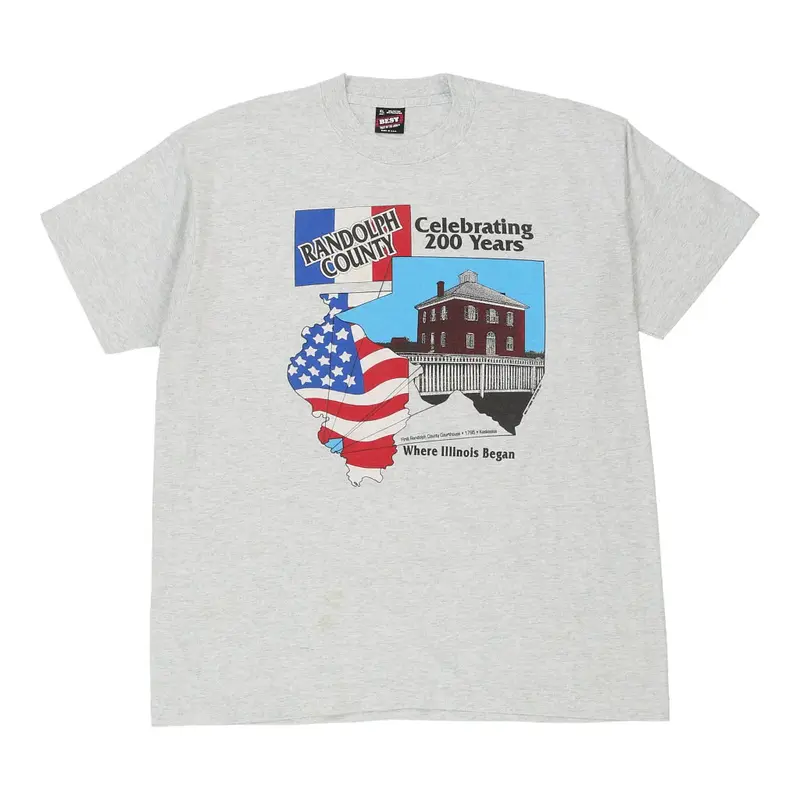 Single Stitch Made in USA Randolph County Illinois Fruit Of The Loom Graphic T-Shirt - XL Grey Cotton | Size: x-large