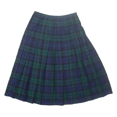 BRENDELLA Womens Pleated Skirt Green Midi Wool Check M