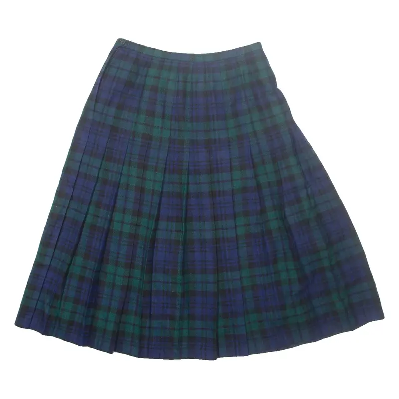 BRENDELLA Womens Pleated Skirt Green Midi Wool Check M