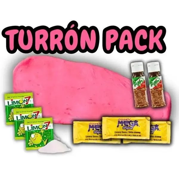 Turron Pack - 4oz Turron, 3 Limon, 3 MEGA Chamoy, 2 Tajin - Sweet & Spicy Snack - Gift - Pink Candy - Bonbon Tangy, Dessert p...