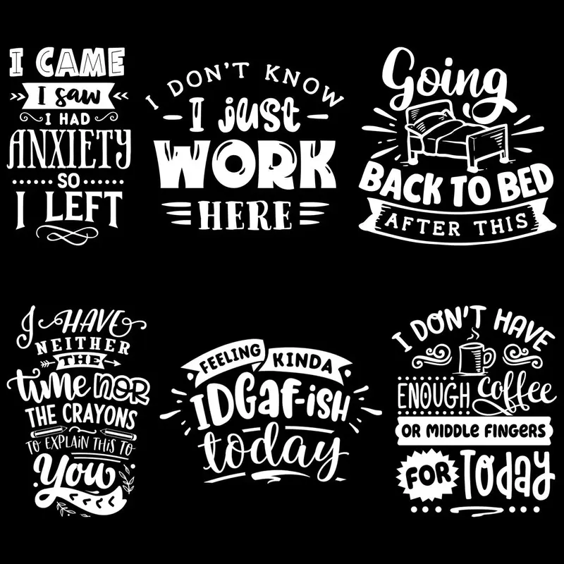 Slogan Pattern Heat Transfer Sticker, 6 Counts/set DIY Washable Heat Transfer Sticker for Clothing, Iron On Transfer Sticke...