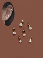 Artificial Zirconia Decorated Stud Earrings Set, Elegant Minimalist Earrings for Women & Girls, Stainless Steel Inlaid Artifi...