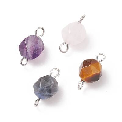 Faceted Natural Mixed Stone Connector Charms